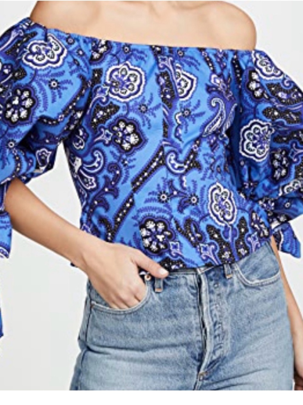 NWT Caroline Constas Nella Off Shoulder Puff Sleeve Top